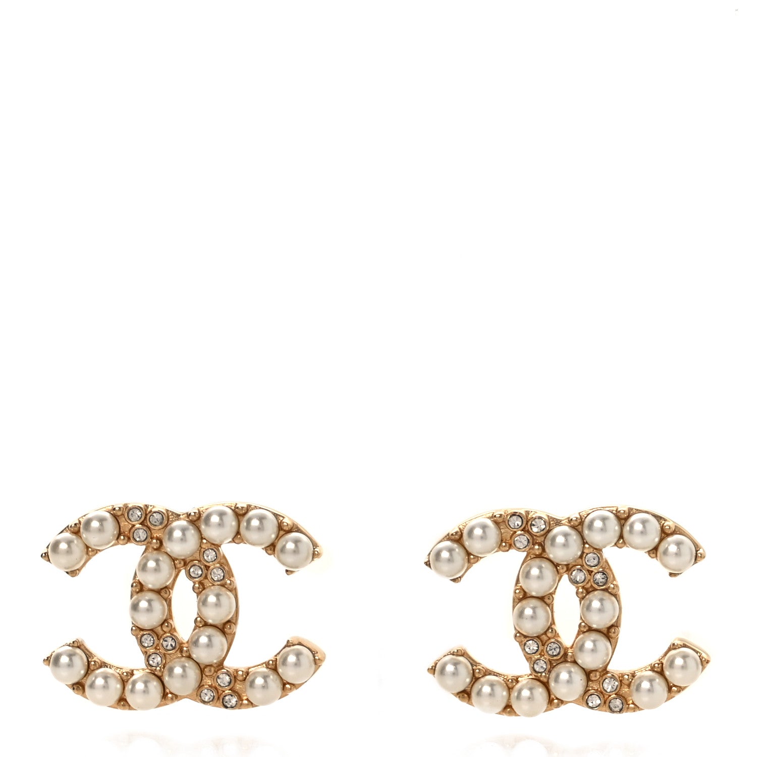 Chanel Pearl Crystal CC Earrings Gold 1 of 5
