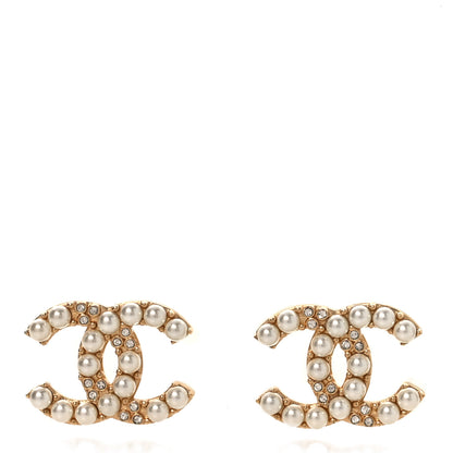 Chanel Pearl Crystal CC Earrings Gold 1 of 5