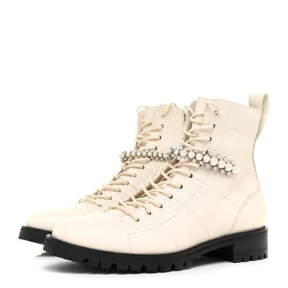 Jimmy Choo Goatskin Pearl Embellished Cruz Combat Boots 39.5 White 3 of 12