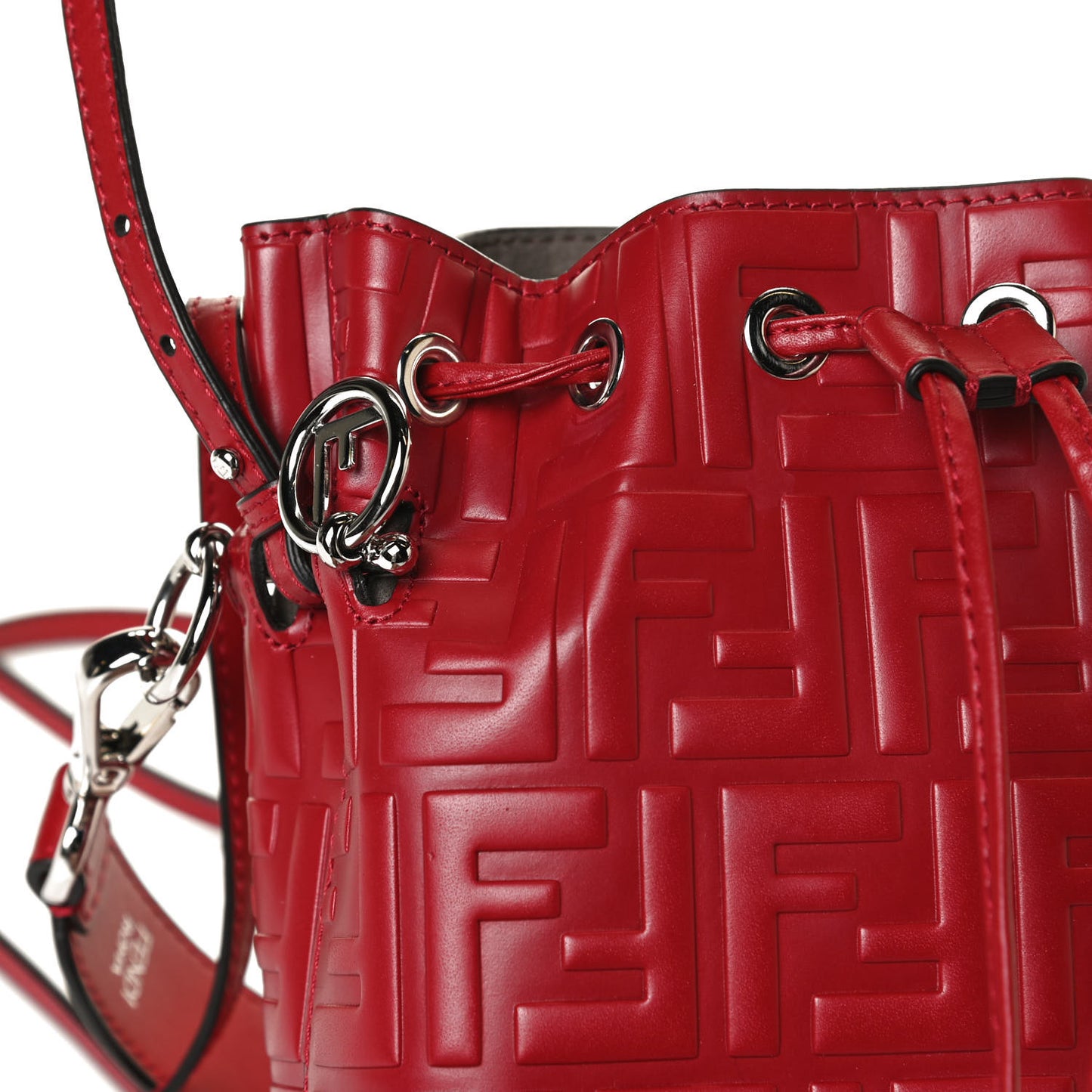 Vitello Liberty F is Fendi FF 1974 Embossed Mini Mon Tresor Bucket Bag Fragola