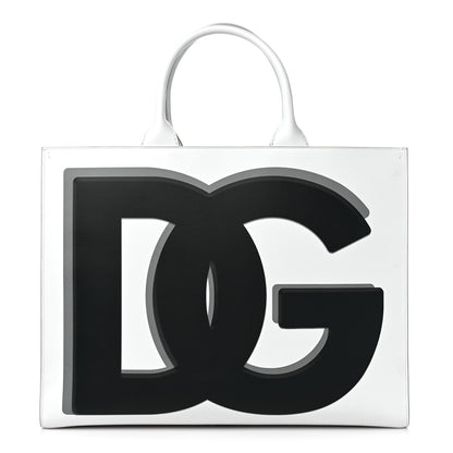 Dolce & Gabbana Calfskin Medium DG Daily Shopper Tote Black White 1 of 8