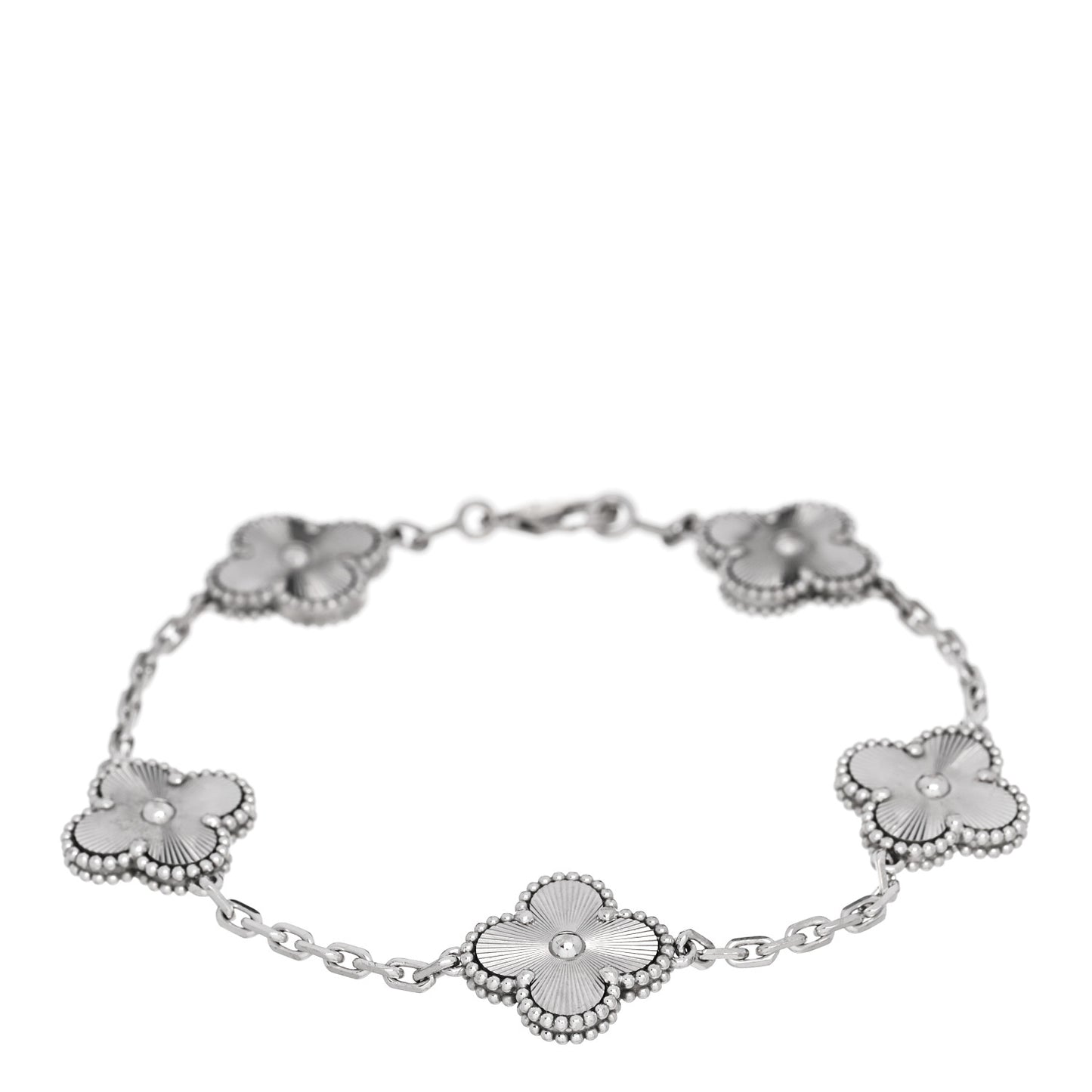 18K White Gold 5 Motifs Guilloche Vintage Alhambra Bracelet