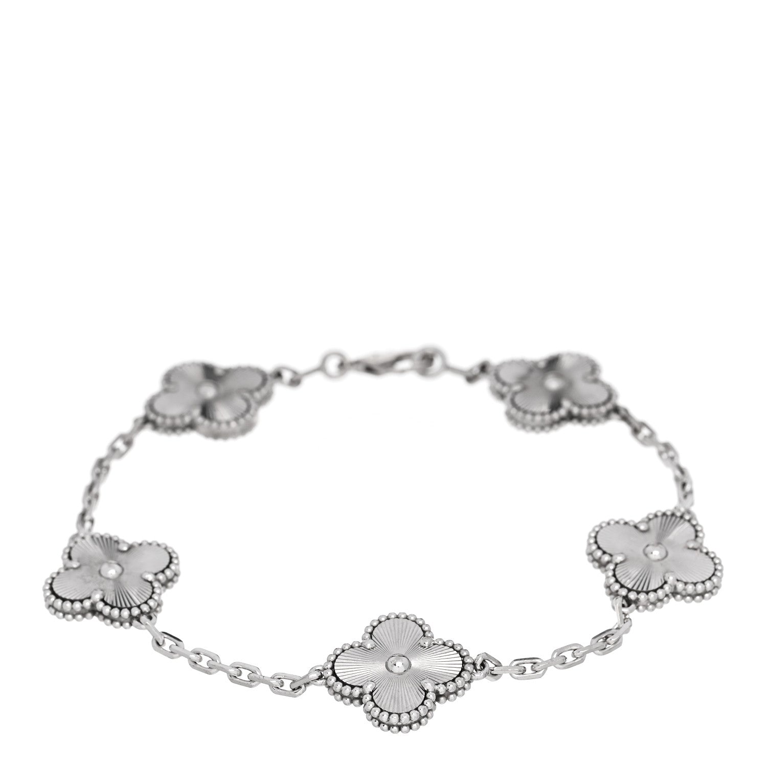 Van Cleef & Arpels 18K White Gold 5 Motifs Guilloche Vintage Alhambra Bracelet 1 of 4