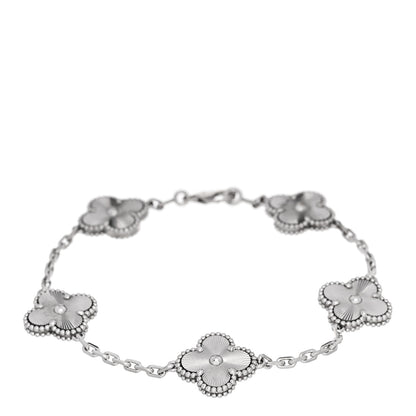 Van Cleef & Arpels 18K White Gold 5 Motifs Guilloche Vintage Alhambra Bracelet 1 of 4