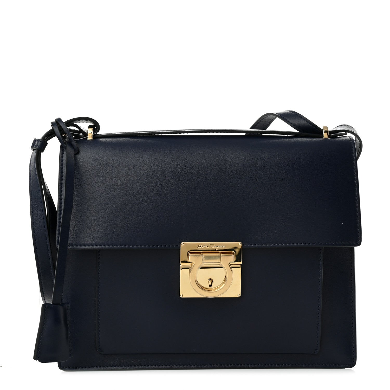 Salvatore Ferragamo Calfskin Marisol Top Handle Shoulder Bag Navy 1 of 10