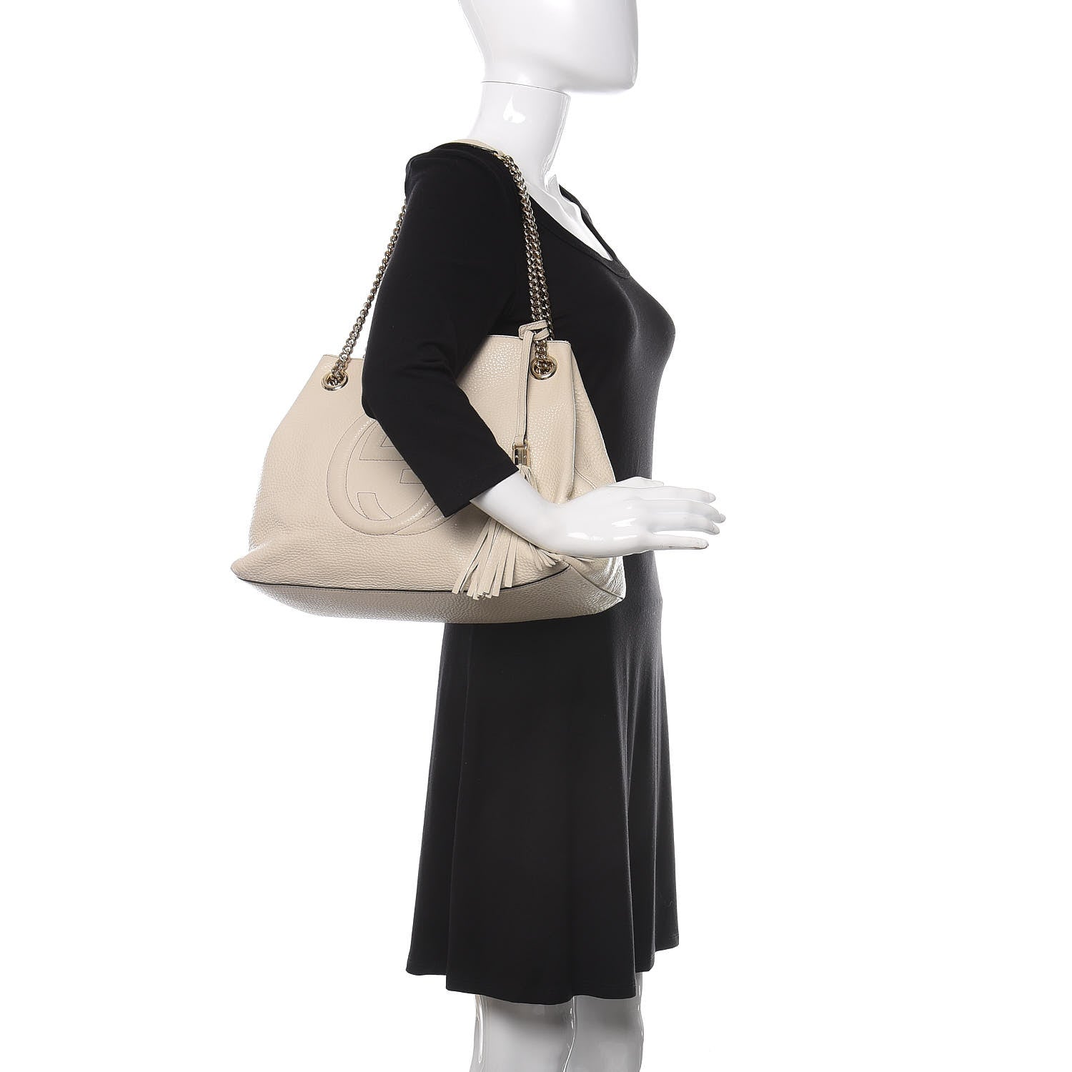 Gucci Pebbled Calfskin Medium Soho Chain Shoulder Bag Off White 2 of 10