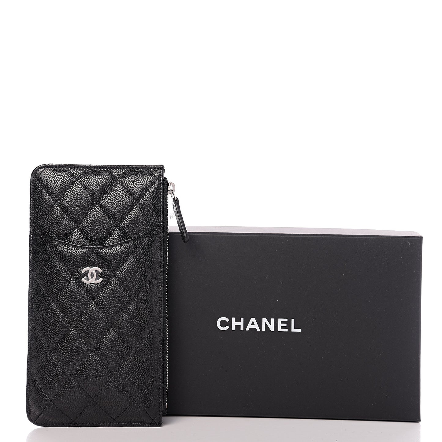 Caviar Quilted Classic Flat Wallet Pouch Black