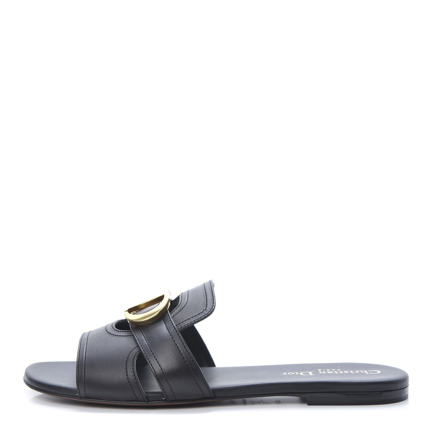 Christian Dior Calfskin 30 Montaigne Flat Slide Sandals 38 Black 1 of 8