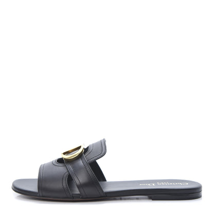 Christian Dior Calfskin 30 Montaigne Flat Slide Sandals 38 Black 1 of 8