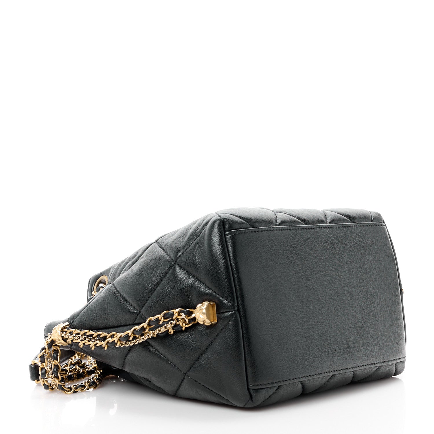 Chanel Lambskin Quilted Crush on Chains Drawstring Small Bucket Bag Black 3 of 10