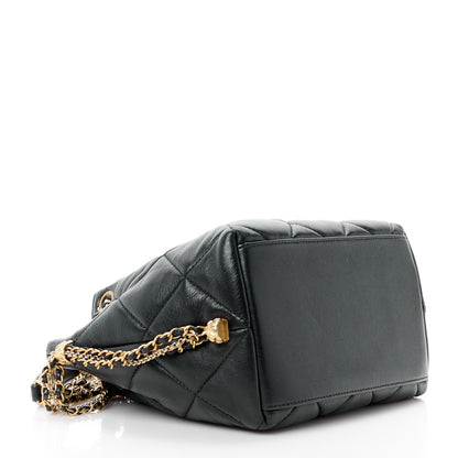 Chanel Lambskin Quilted Crush on Chains Drawstring Small Bucket Bag Black 3 of 10