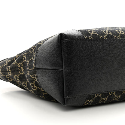 Gucci Jacquard Black Denim GG Monogram Medium Ophidia Shopping Tote Black Ivory 9 of 10