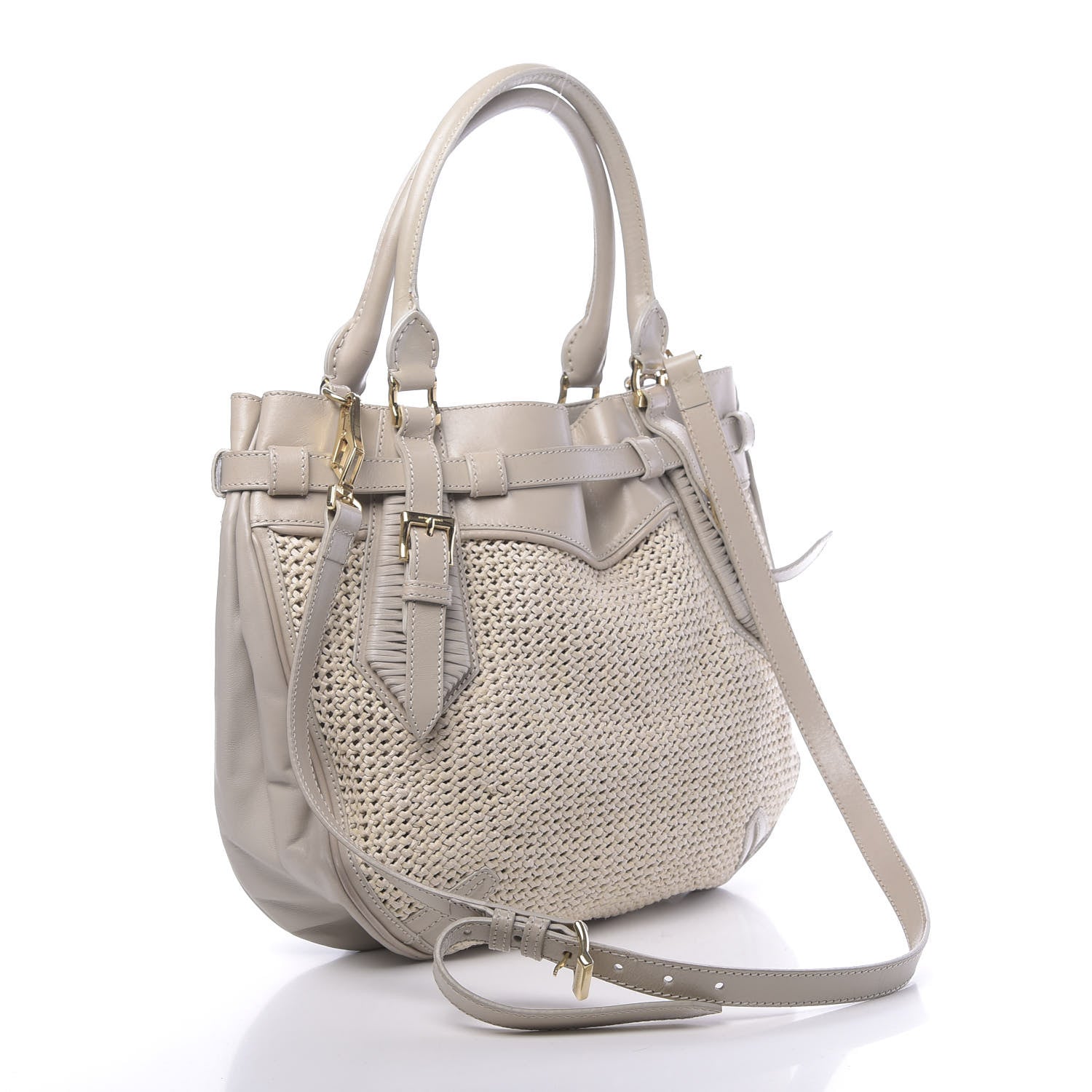 Burberry Calfskin Raffia Shoulder Bag Light Beige 3 of 14