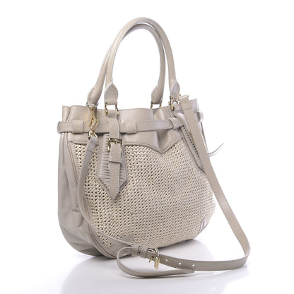 Burberry Calfskin Raffia Shoulder Bag Light Beige 3 of 14