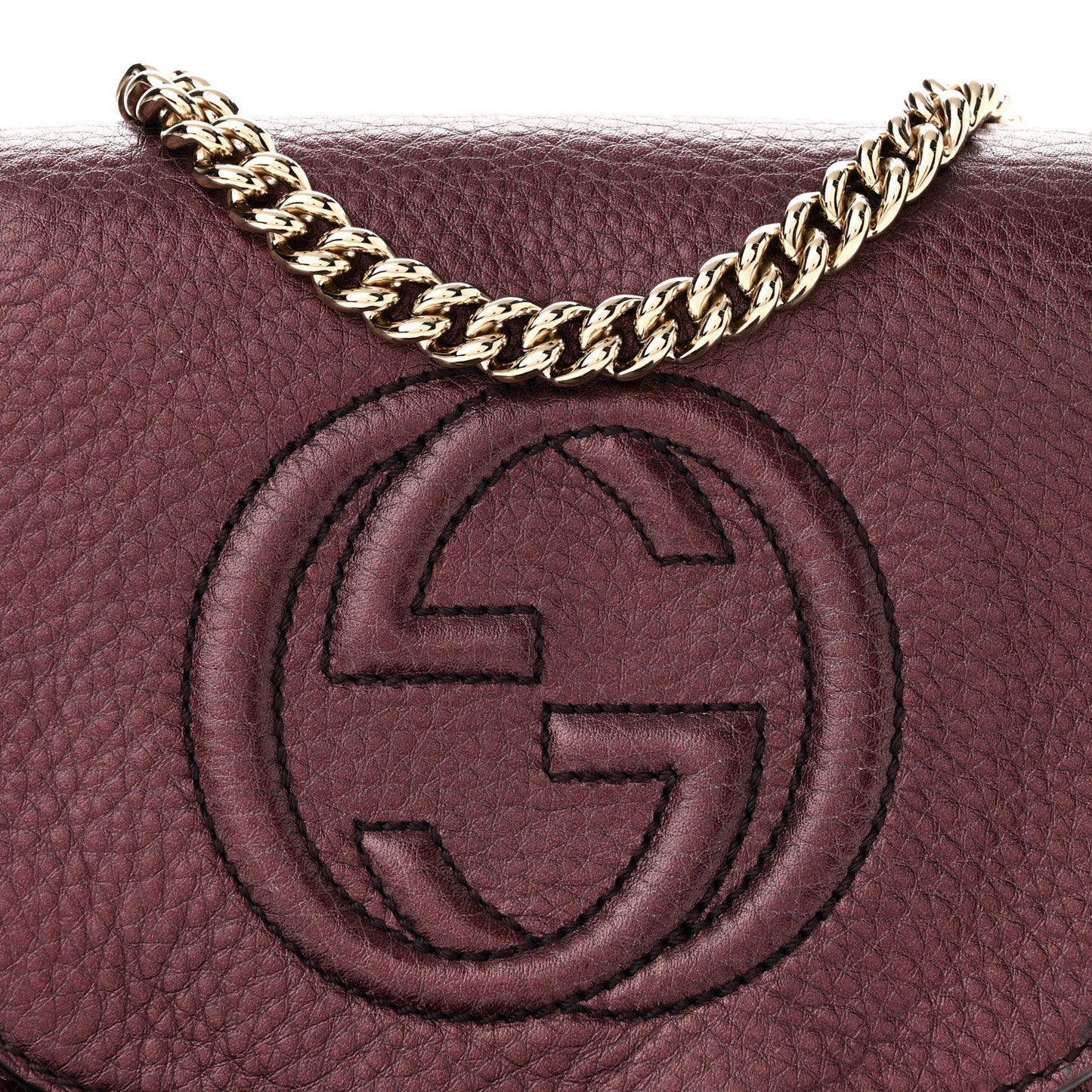 Metallic Pebbled Calfskin Small Soho Flap Crossbody Burgundy