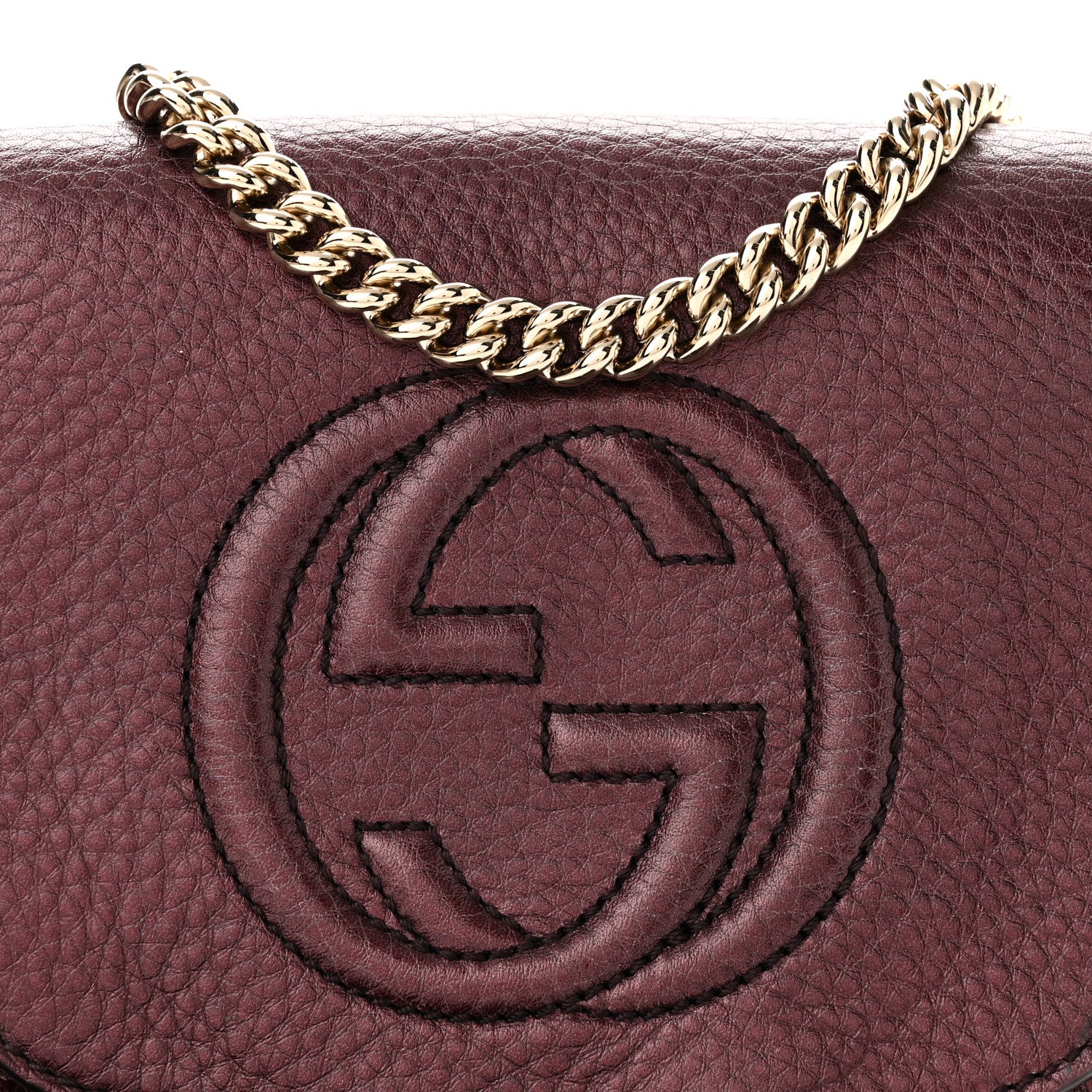 Gucci Metallic Pebbled Calfskin Small Soho Flap Crossbody Burgundy 8 of 10