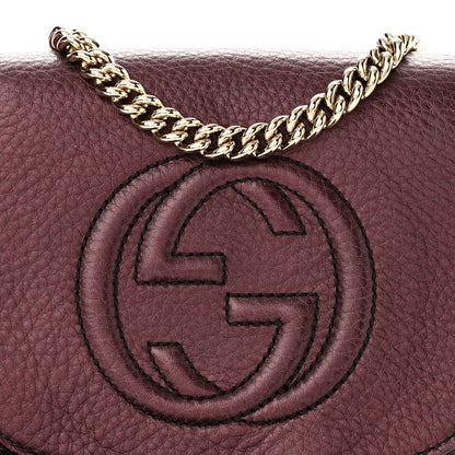 Gucci Metallic Pebbled Calfskin Small Soho Flap Crossbody Burgundy 8 of 10