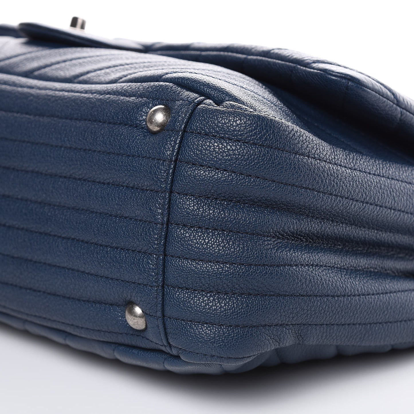 Calfskin Chevron Quilted XXL Travel Flap Bag Navy