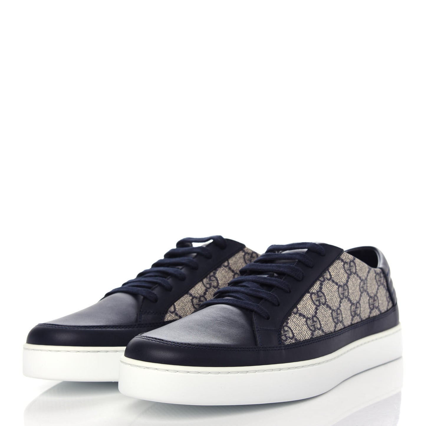 GG Supreme Monogram Calfskin Mens Low Top Sneakers 9 Blue Beige