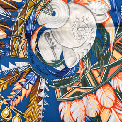 Hermes Silk Danse Pacifique Scarf 90 Bleu Canard Orange Kaki 3 of 4