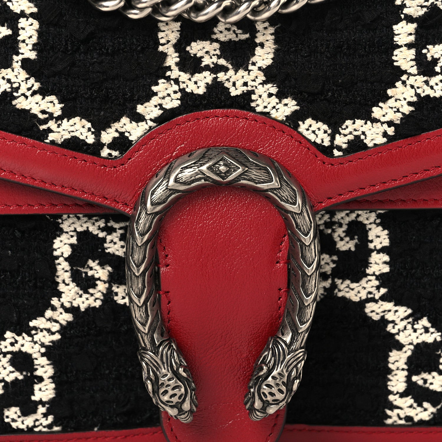 Gucci Tweed GG Monogram Small Dionysus Shoulder Bag Black White Romantic Cherry 9 of 13