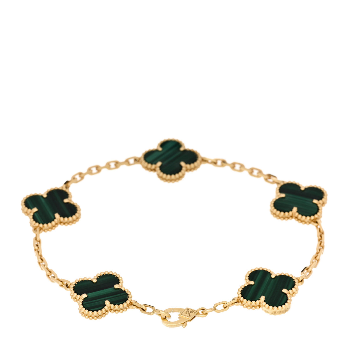 18K Yellow Gold Malachite 5 Motifs Vintage Alhambra Bracelet