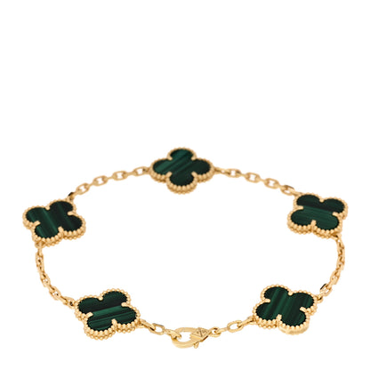 Van Cleef & Arpels 18K Yellow Gold Malachite 5 Motifs Vintage Alhambra Bracelet 2 of 5