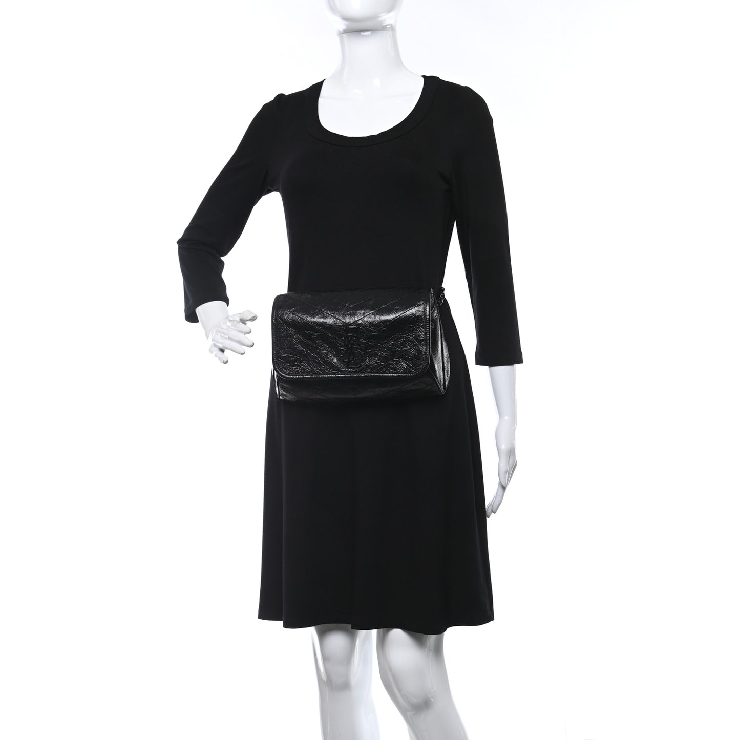 Crinkled Calfskin Matelasse Monogram Niki Body Bag Black