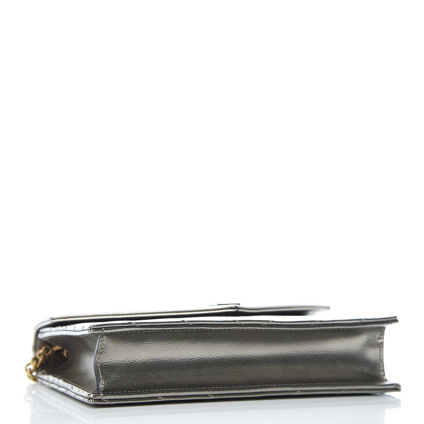 Metallic Grain De Poudre Matelasse Chevron Monogram Envelope Chain Wallet Piombo Black