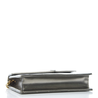 Saint Laurent Metallic Grain De Poudre Matelasse Chevron Monogram Envelope Chain Wallet Piombo Black 4 of 9