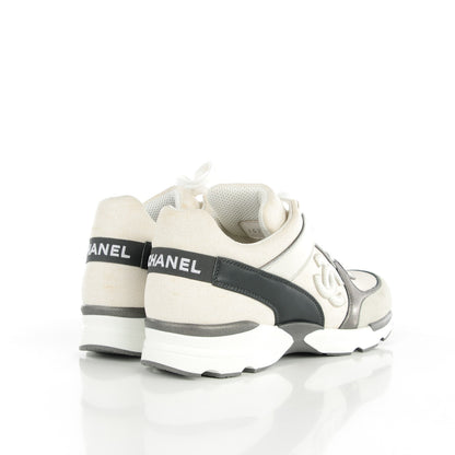 Chanel Suede Calfskin Canvas Goatskin CC Sneakers 38 White Gray 4 of 9