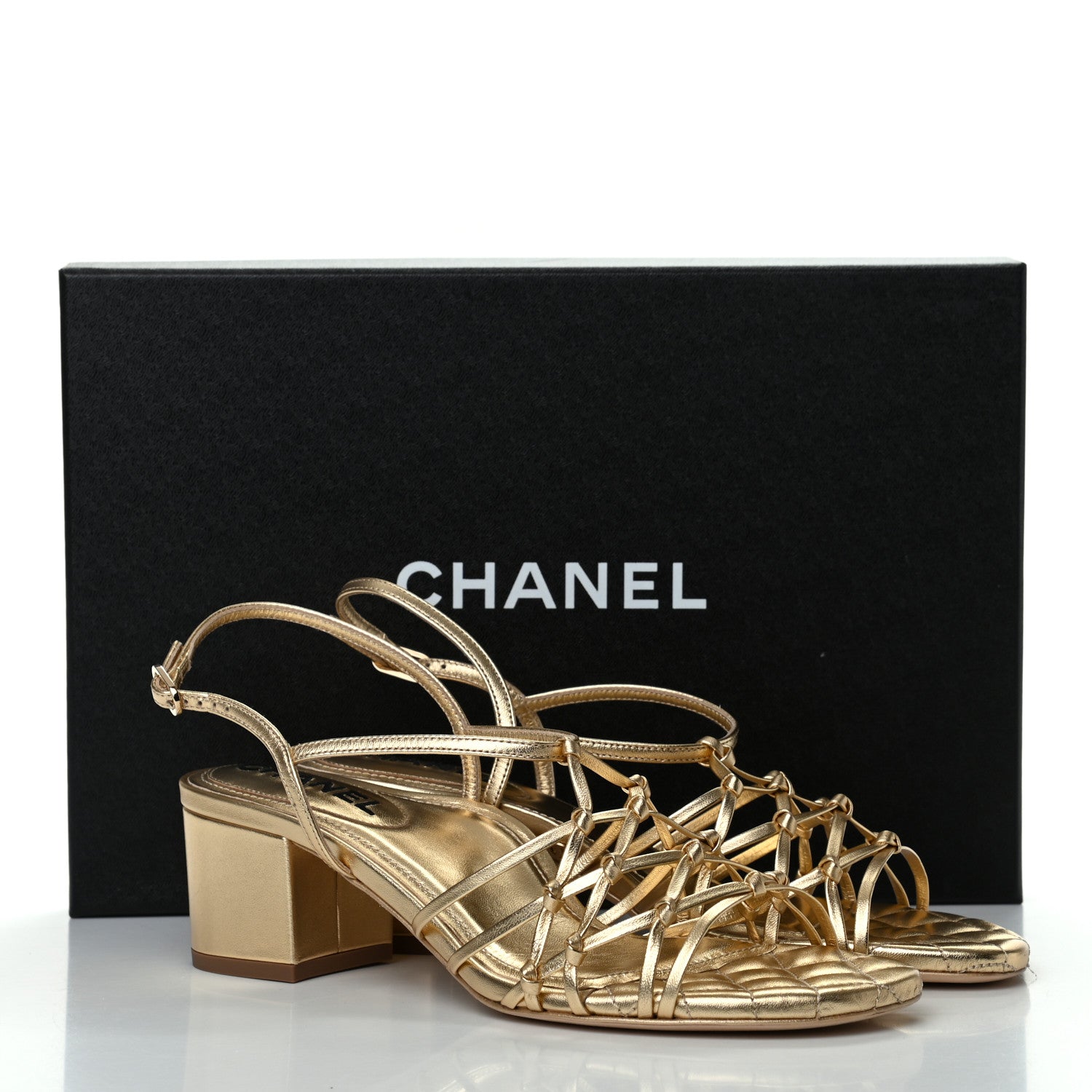 Chanel Metallic Lambskin CC Strappy Sandals 38 Gold 9 of 9