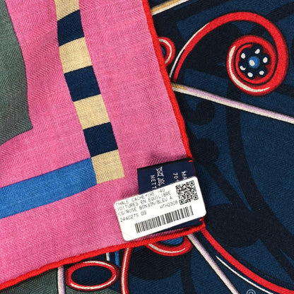 Hermes Cashmere Silk Voitures en Equilibre Shawl 140 Rose Bonbon 3 of 3