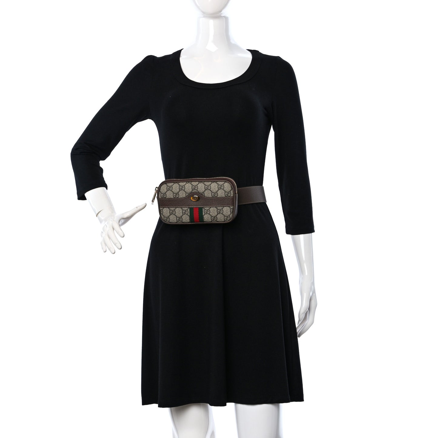 GG Supreme Monogram Web Small Ophidia Belt Bag 95 38 Dark Brown