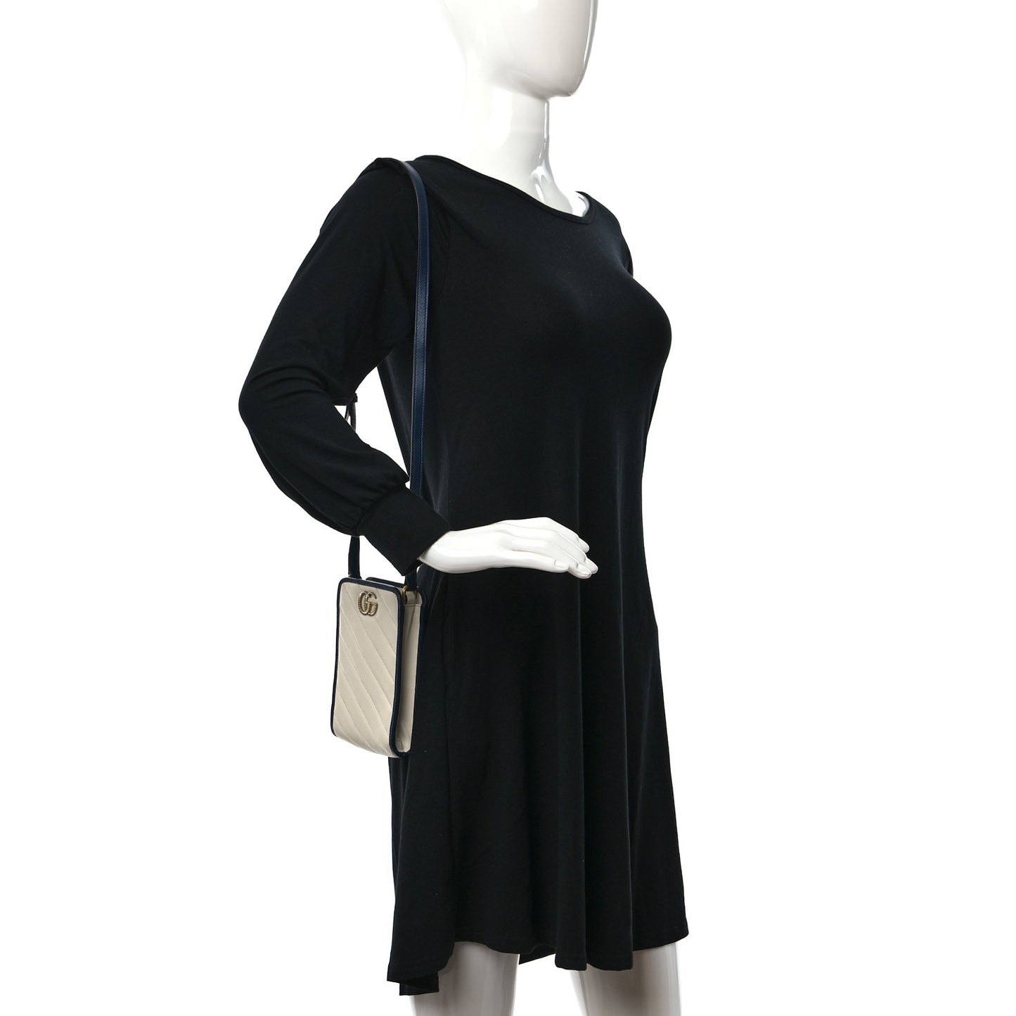 Vintage Effect Calfskin Matelasse Diagonal Torchon GG Marmont Phone Crossbody Bag Mystic White Blue Agata