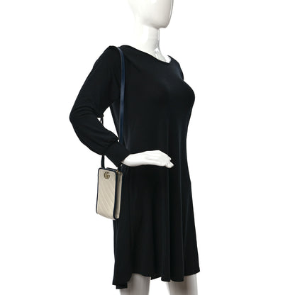 Gucci Vintage Effect Calfskin Matelasse Diagonal Torchon GG Marmont Phone Crossbody Bag Mystic White Blue Agata 3 of 10