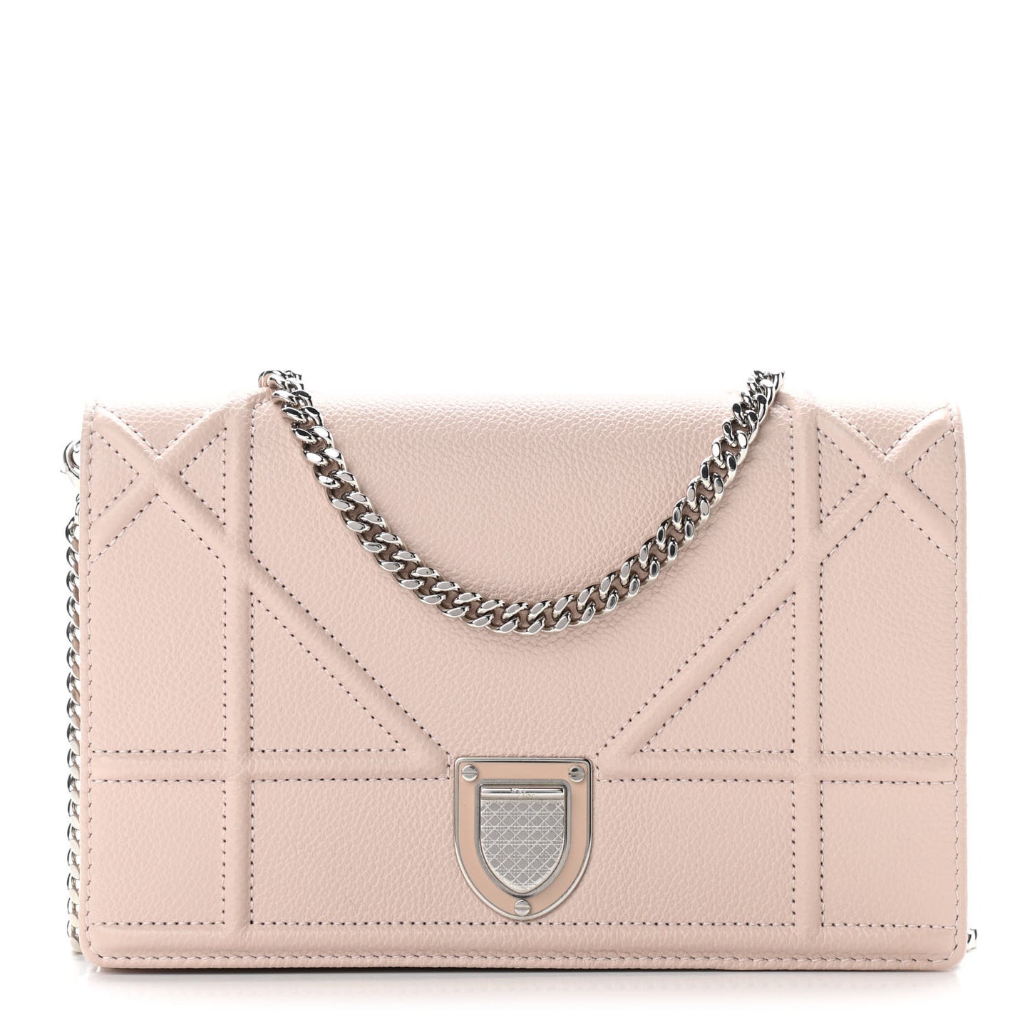 Grained Calfskin Diorama Wallet on Chain Pouch Rose Poudre