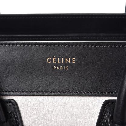 Celine Calfskin Shrunken Lambskin Bicolor Micro Luggage Black White 6 of 11