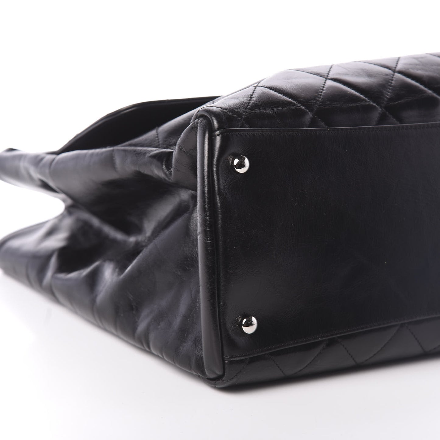 Glazed Calfskin Quilted Large CC Delivery Tote Black
