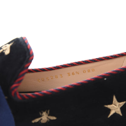 Gucci Velvet Bee Star Embroidered Sylvie Bow Loafers 36.5 Black 8 of 9