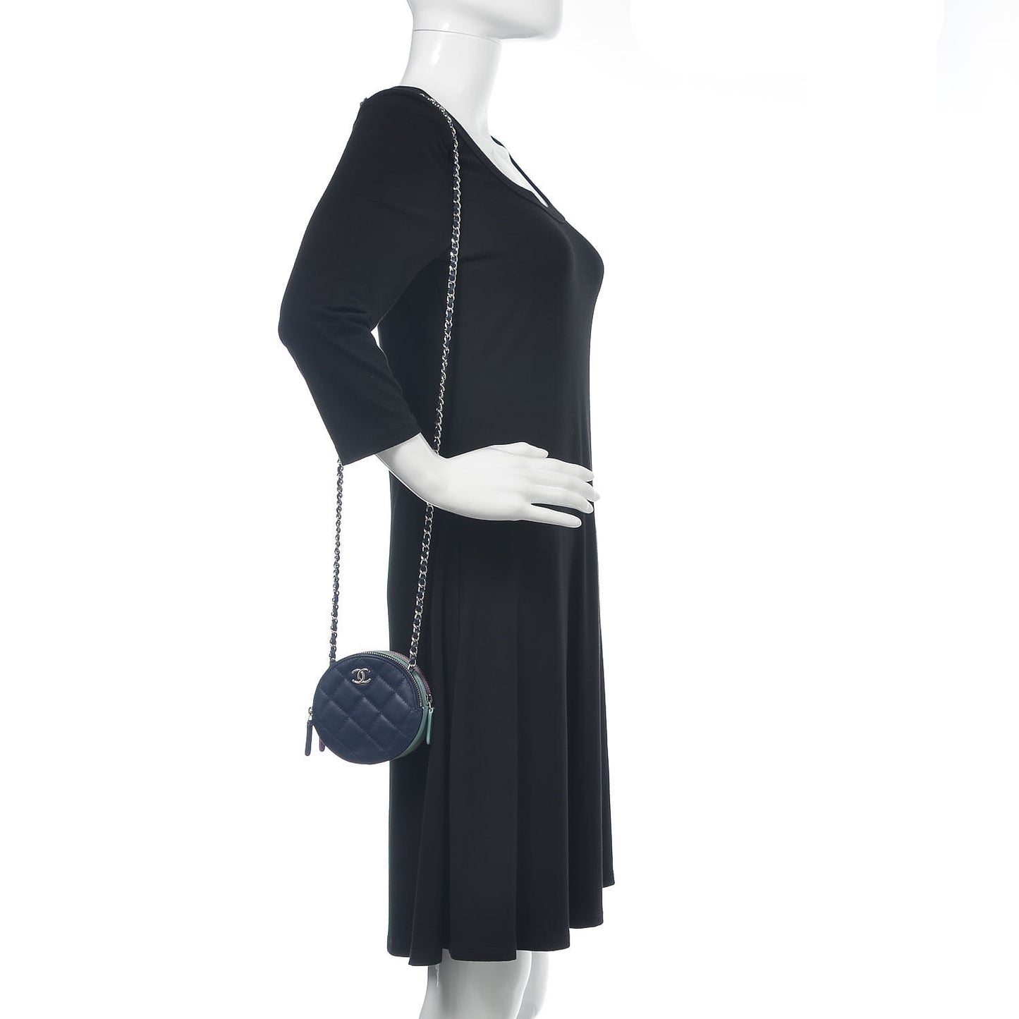 Lambskin Quilted Round Clutch With Chain Navy Blue Green Purple
