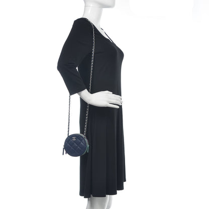Chanel Lambskin Quilted Round Clutch With Chain Navy Blue Green Purple 2 of 11