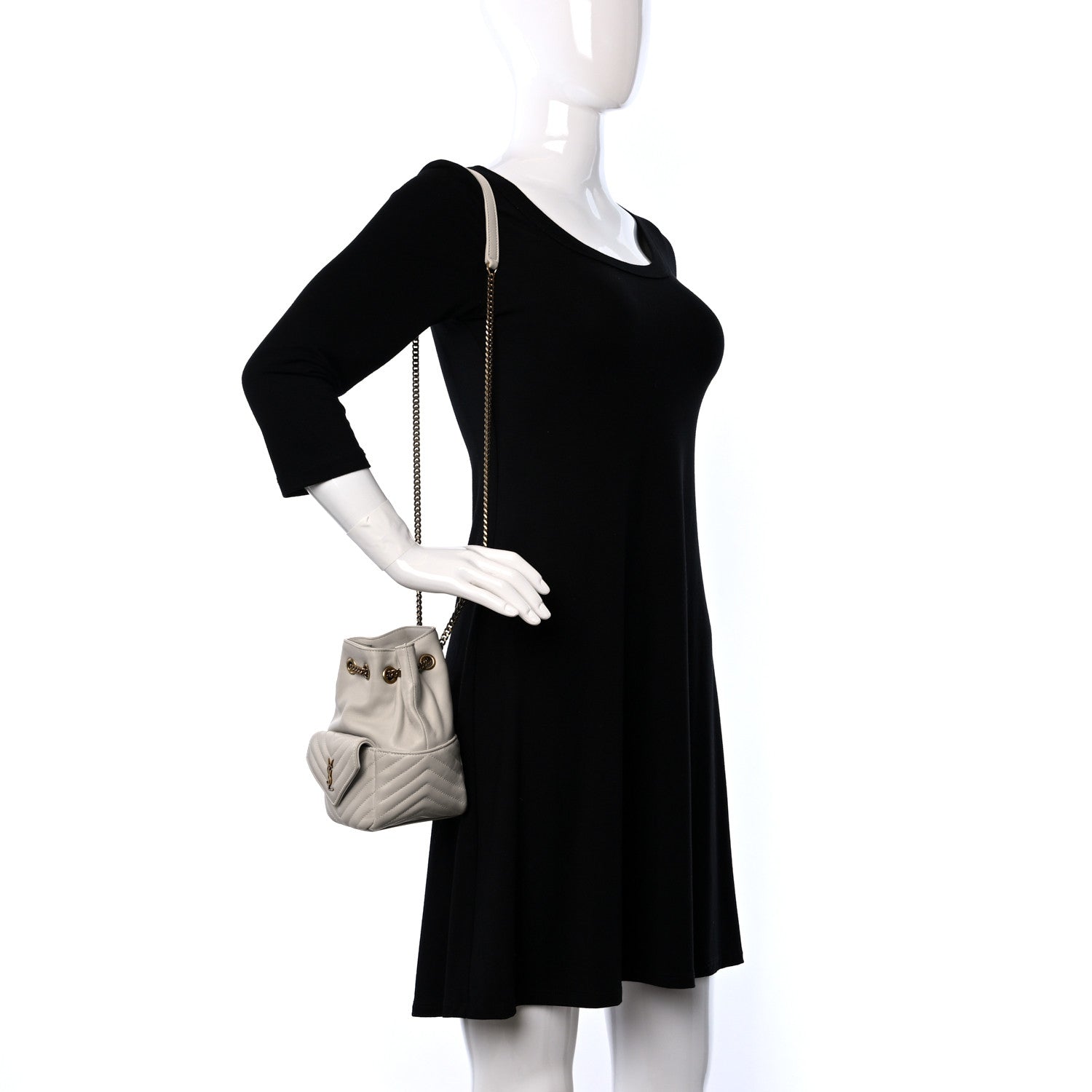 Saint Laurent Lambskin Matelasse Monogram Joe Nano Bucket Bag Blanc Vintage 3 of 13