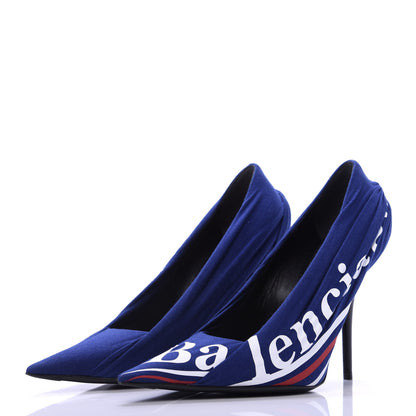 Balenciaga Jersey Crepe Political Campaign Logo Knife 115 Pointed Pumps 38 Pacifique White Rouge 2 of 11