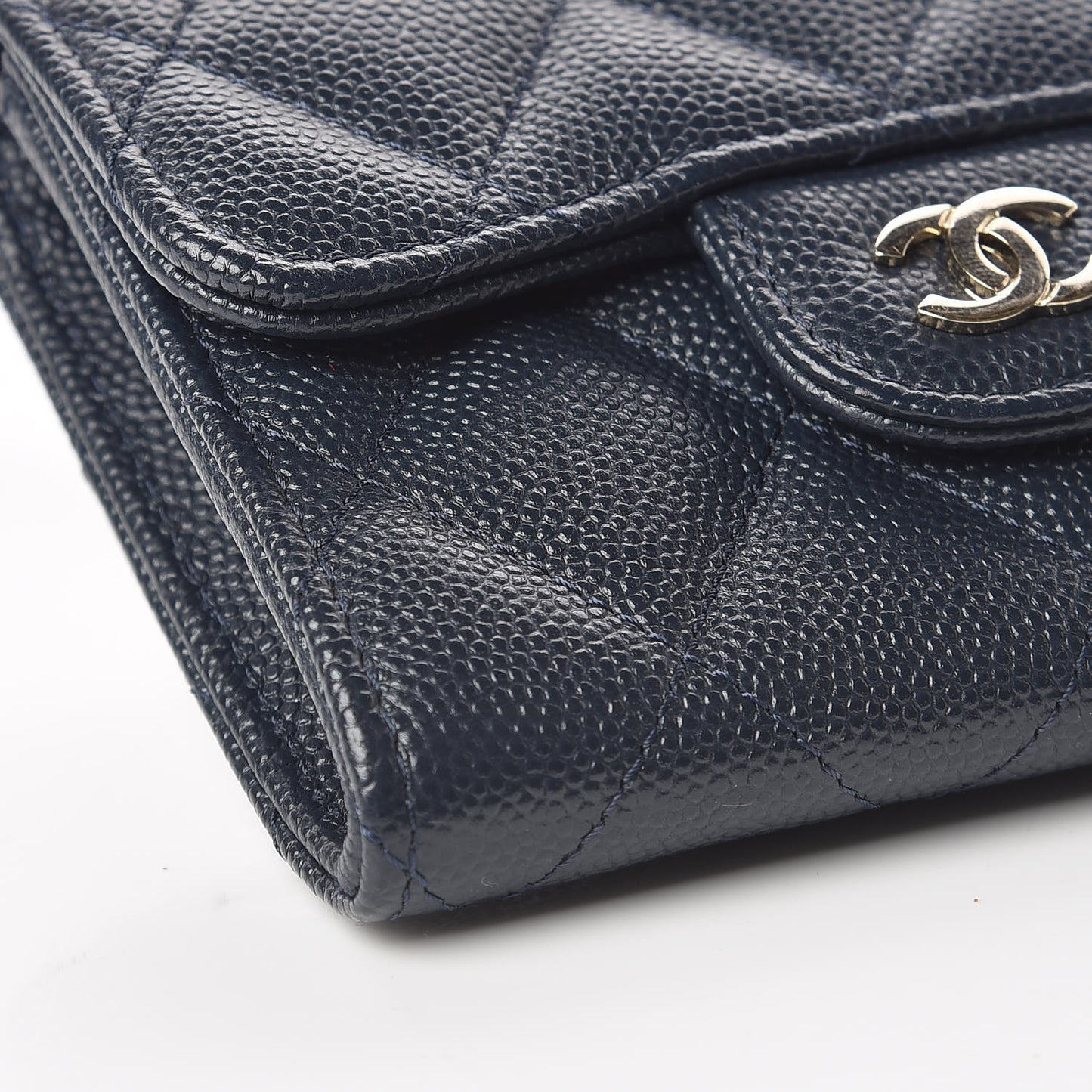 Caviar Quilted Flap Card Holder Wallet Navy