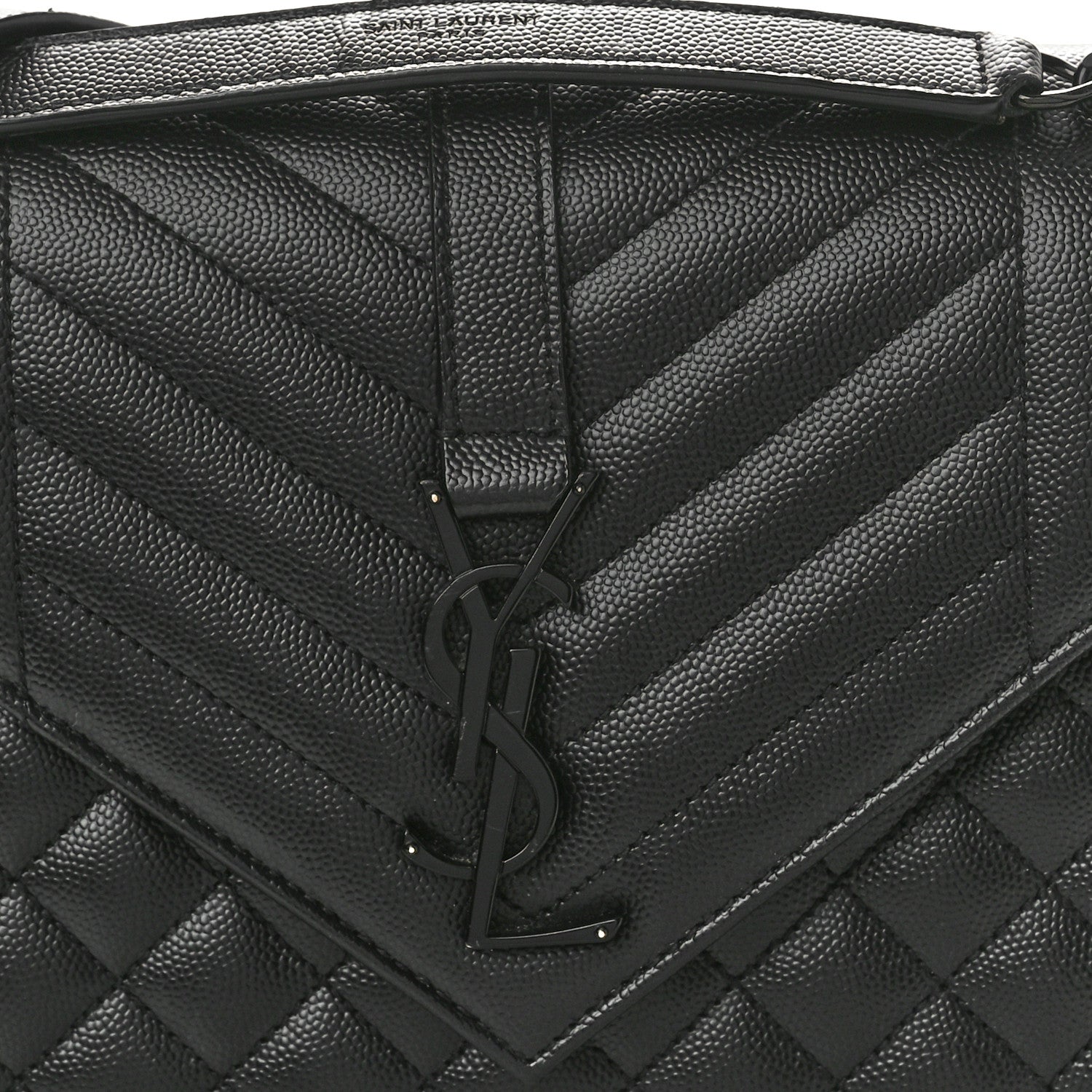 Saint Laurent Grain De Poudre Textured Mixed Matelasse Triquilt Medium Monogram Monochrome Satchel Black 8 of 10