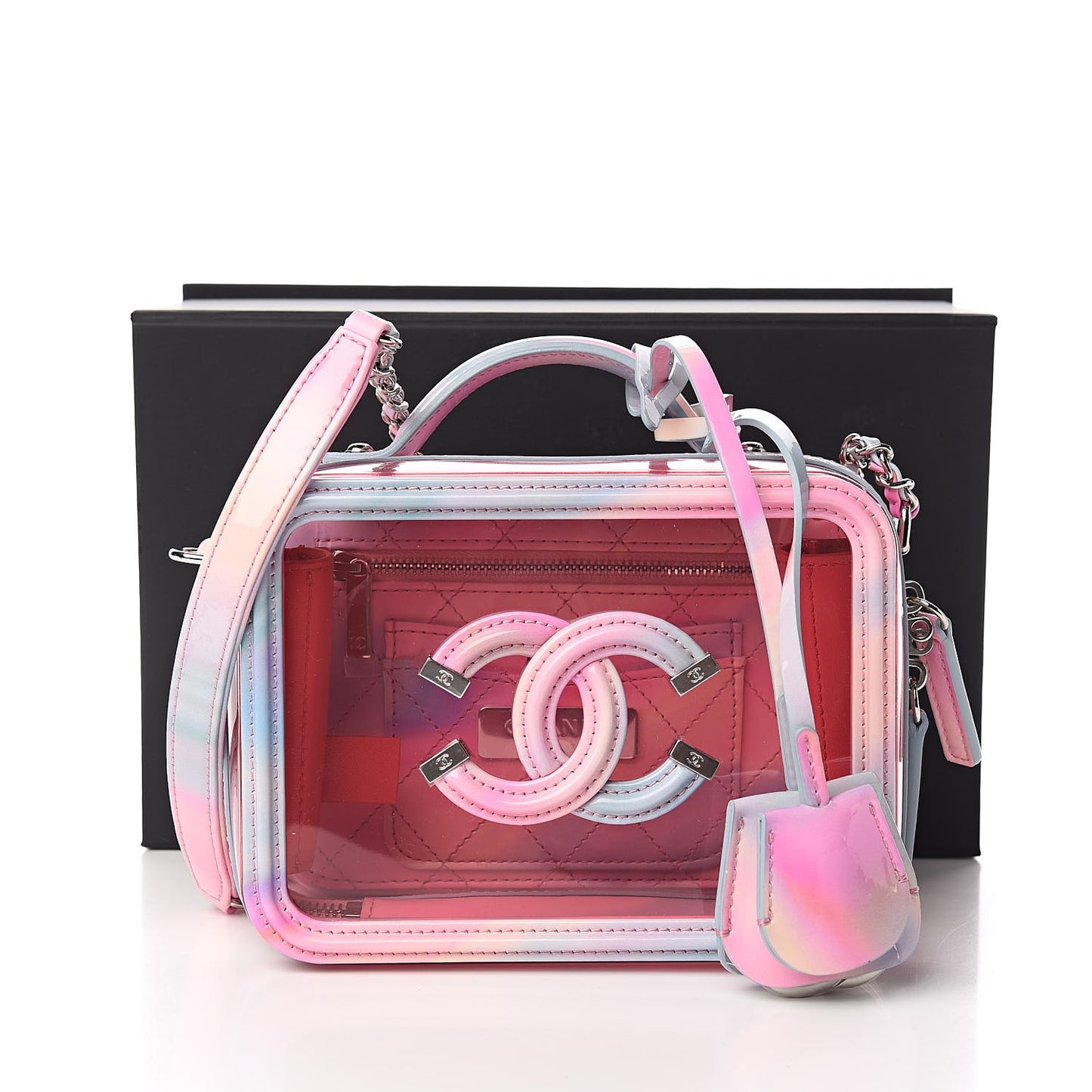 PVC Patent Calfskin Patent Lambskin Small CC Vanity Case Pink