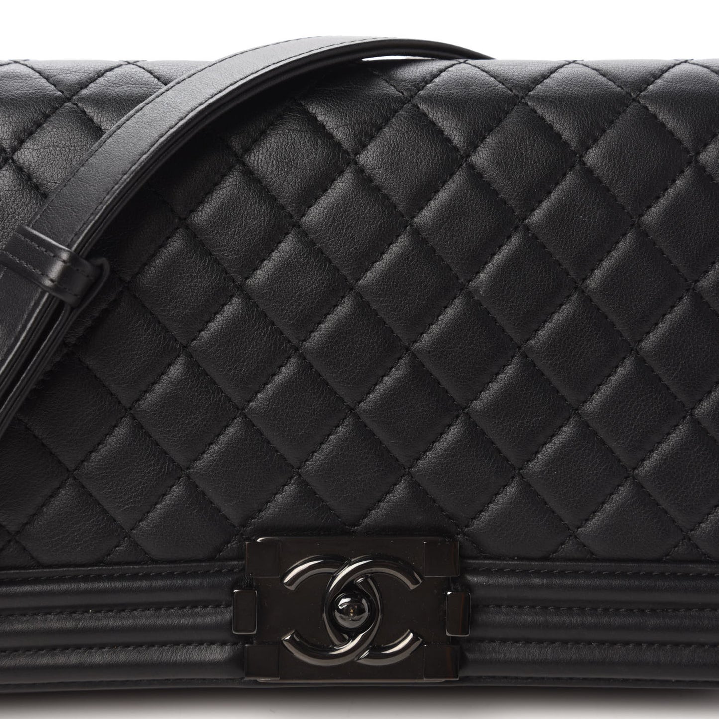 Calfskin Quilted Boy Clutch With Removable Chain So Black