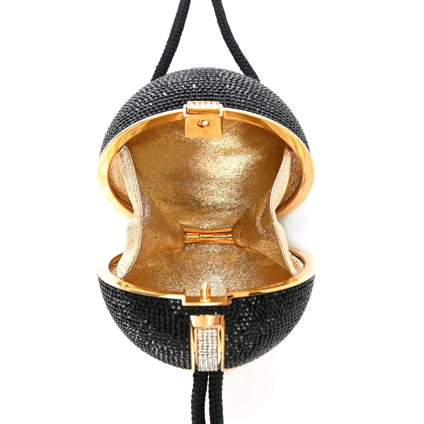 Swarovski Crystal Disco Ball Minaudiere Clutch Black Gold