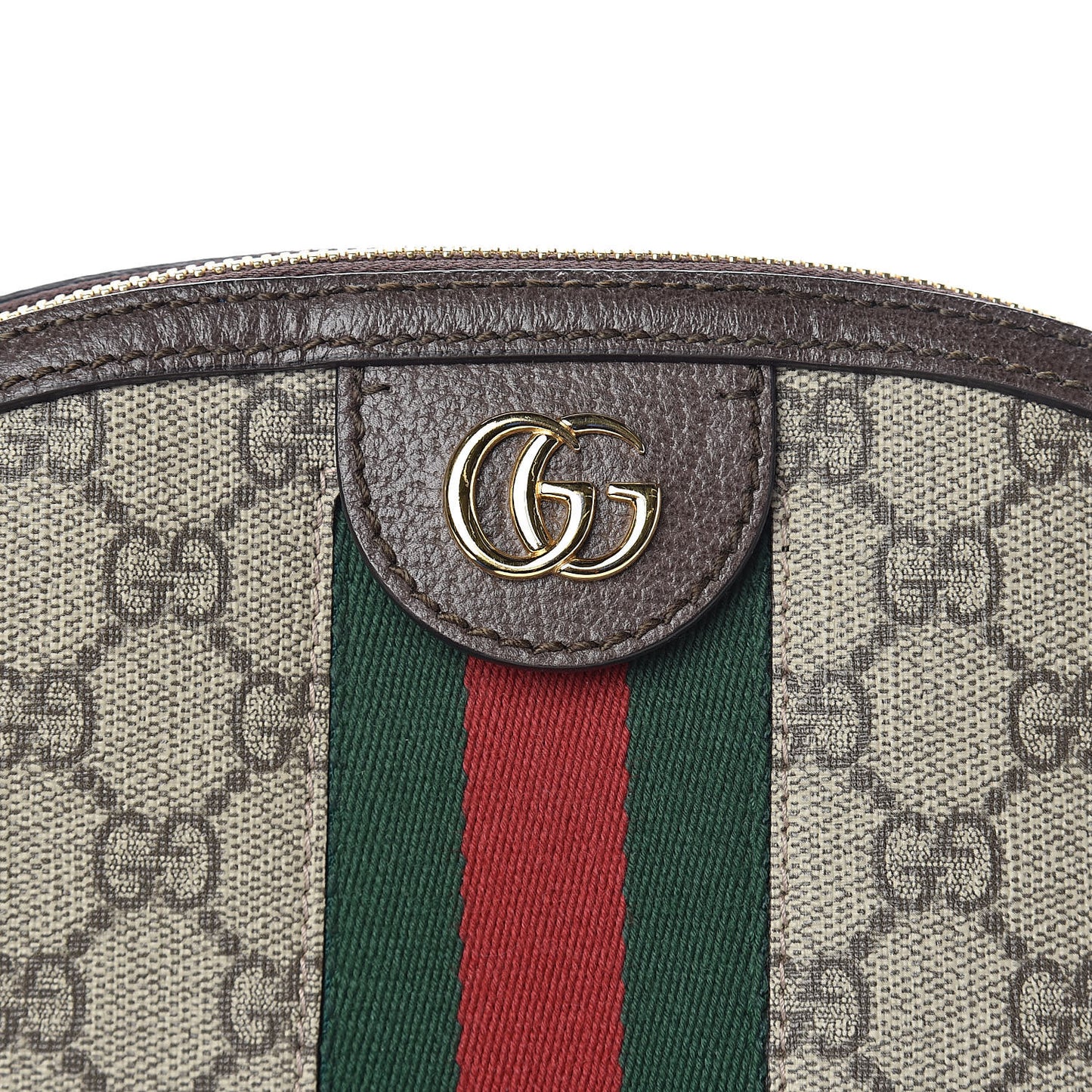 GG Supreme Monogram Textured Dollar Calfskin Web Small Ophidia Dome Shoulder Bag Beige Ebony New Acero
